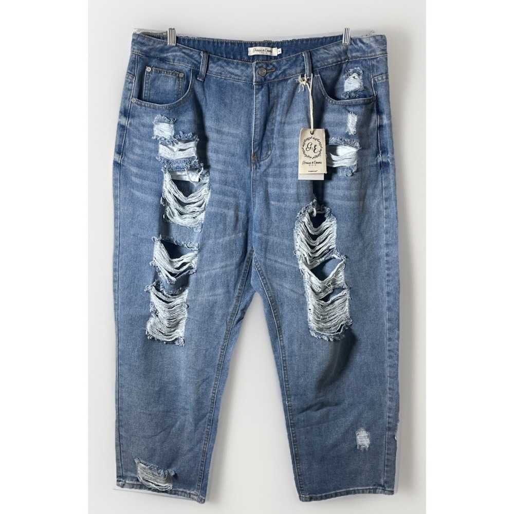 Grace & Emma Distressed‎ Wide Leg Baggy Cropped Jeans Women's Size 18/40 NWT
